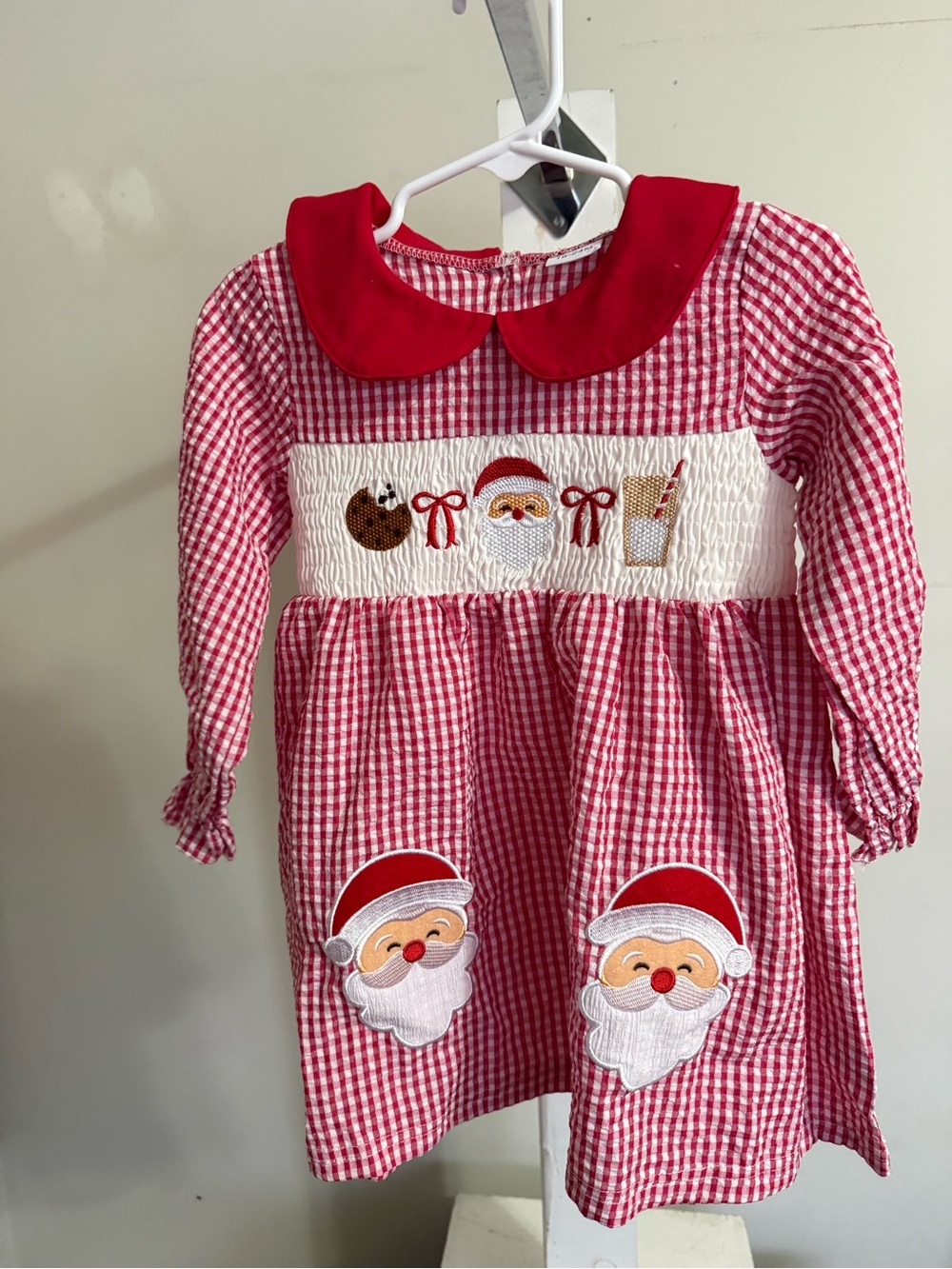 Red Gingham Smocked Cookie & Milk for Santa Christmas Dress